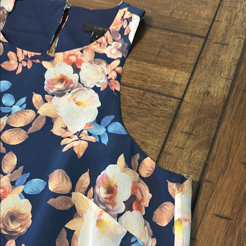J. Crew Floral Silk Sleeveless Top - Navy Blue and Peach - 6​ - Picture 4 of 7